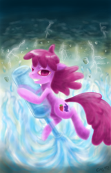 Size: 1280x1989 | Tagged: safe, artist:crabmeatstick, derpibooru import, berry punch, berryshine, glass, lightning, ocean