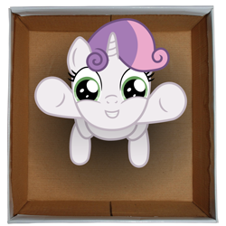 Size: 5071x5079 | Tagged: safe, artist:exe2001, sweetie belle, pony, unicorn, absurd resolution, cardboard box, female, filly, white coat