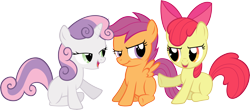 Size: 9000x3957 | Tagged: safe, artist:newlunaticrepublic, derpibooru import, apple bloom, scootaloo, sweetie belle, pony, cutie mark crusaders, female, filly, open mouth, simple background, transparent background, vector