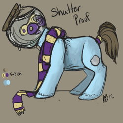 Size: 4000x4000 | Tagged: safe, artist:weepysheep, oc, oc only, oc:shatter proof, earth pony, fish, pony, clothes, fishbowl, object head, reference sheet, scarf, solo