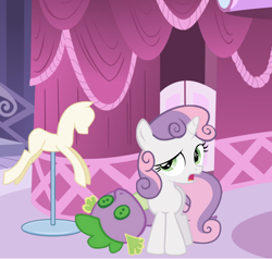 Size: 598x570 | Tagged: safe, artist:starisis9, spike, sweetie belle, dragon, female, male, plushie, shipping, spike doll, spike plushie, spikebelle, straight