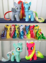 Size: 1255x1700 | Tagged: safe, artist:psaply, derpibooru import, baby shady, bon bon (g1), bow tie (g1), lyra heartstrings, majesty, masquerade (g1), paradise, patch (g1), shady, starflower, tootsie, pony, g1, custom, filly, g1 to g4, generation leap, irl, photo, toy