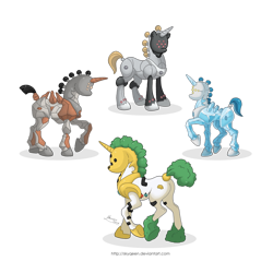 Size: 1280x1339 | Tagged: safe, artist:almairis, derpibooru import, genderless, golem, ice pony, legendary pokémon, metal pony, pokémon, ponified, ponymon, quartet, regice, regigigas, regirock, registeel, rock pony, simple background, transparent background