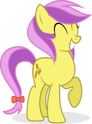 Size: 900x1207 | Tagged: safe, artist:abydos91, derpibooru import, lavender fritter, earth pony, pony, apple family member, background pony, bow, eyes closed, female, mare, raised hoof, simple background, smiling, solo, tail bow, transparent background, vector, violet fritter