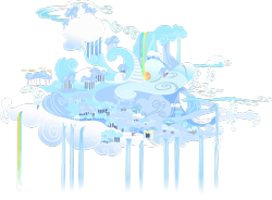 Size: 1280x942 | Tagged: safe, artist:ratchethun, derpibooru import, city, cloud, cloudsdale, no pony, rainbow waterfall, simple background, transparent background, vector, waterfall