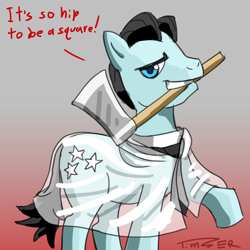 Size: 900x900 | Tagged: safe, artist:pluckyninja, derpibooru import, bruce mane, american psycho, axe, clothes, hip to be square, huey lewis and the news, male, mouth hold, parody, raincoat, song reference, stallion, weapon