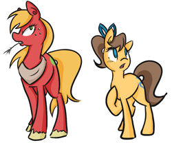 Size: 927x770 | Tagged: safe, artist:cleppyclep, derpibooru import, big macintosh, caramel, macareina, toffee, earth pony, pony, duo, duo female, female, mare, rule 63