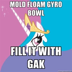 Size: 400x400 | Tagged: safe, derpibooru import, exploitable meme, floam, gak, gyro bowl, trollestia