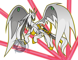 Size: 1600x1239 | Tagged: safe, artist:erinkarsath, derpibooru import, alicorn, pony, arceus, legendary pokémon, pokémon, ponified, ponymon, simple background, solo, spread wings, white background, wings