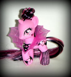 Size: 1227x1340 | Tagged: safe, artist:kalavista, derpibooru import, pony, undead, vampire, vampony, brushable, custom, draculaura, irl, monster high, photo, ponified, solo, toy