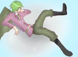 Size: 600x438 | Tagged: safe, artist:misha444, spike, clothes, green hair, humanized, male, solo, winged humanization