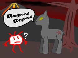 Size: 1657x1243 | Tagged: safe, artist:repentantanon, derpibooru import, earth pony, pony, repent, the end, tree, vulcan