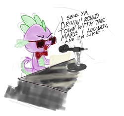 Size: 683x640 | Tagged: safe, artist:snapai, derpibooru import, spike, dragon, bowtie, fuck you (song), male, microphone, musical instrument, piano, solo, suglasses