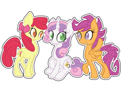 Size: 1000x700 | Tagged: safe, artist:otterlore, derpibooru import, apple bloom, scootaloo, sweetie belle, alternate cutie mark, cutie mark, cutie mark crusaders, older, simple background, transparent background