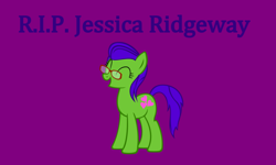 Size: 900x539 | Tagged: safe, derpibooru import, oc, oc only, pony, caption, eyes closed, female, glasses, heart, implied death, mare, memorial, name, ponified, rest in peace, solo, tribute