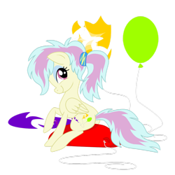 Size: 900x900 | Tagged: safe, artist:generalpanic, derpibooru import, oc, oc only, oc:sky popper, pegasus, pony, balloon, balloon popping, balloon sitting, riding, sky popper