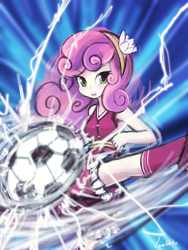 Size: 720x960 | Tagged: safe, artist:lumineko, sweetie belle, equestria girls, badass, football, kick, solo