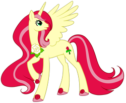 Size: 4305x3505 | Tagged: safe, artist:sakuyamon, derpibooru import, roseluck, alicorn, pony, alicornified, background pony, female, hilarious in hindsight, mare, princess, race swap, raised hoof, rose, rosecorn, simple background, solo, transparent background