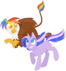 Size: 1861x2001 | Tagged: safe, artist:ghost-toxin, derpibooru import, oc, oc only, oc:midnight, oc:rainbow feather, griffon, interspecies offspring, magical lesbian spawn, offspring, out in the cold, parent:gilda, parent:rainbow dash, parent:trixie, parent:twilight sparkle, parents:gildash, parents:twixie