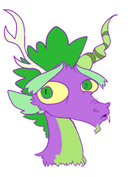 Size: 320x415 | Tagged: safe, artist:pony-boggle, derpibooru import, discord, spike, draconequus, dragon, wat