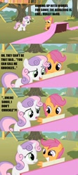 Size: 640x1440 | Tagged: safe, derpibooru import, edit, edited screencap, screencap, scootaloo, sweetie belle, the show stoppers, caption, crossover, image macro, knuckles the echidna, lyrics, meme, sonic the hedgehog (series)