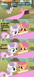 Size: 640x1440 | Tagged: safe, derpibooru import, edit, edited screencap, screencap, scootaloo, sweetie belle, the show stoppers, comic, duo, fabric, lyrics, meme, piano, rocky horror picture show, screencap comic