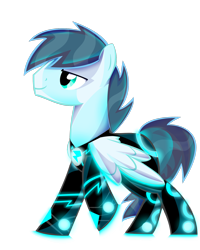 Size: 1600x2000 | Tagged: safe, artist:sparkle-bubba, soarin', pegasus, pony, blue coat, blue mane, blue tail, crossover, male, solo, stallion, tron, wings