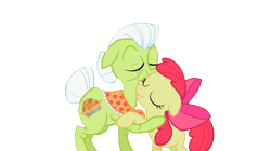 Size: 719x404 | Tagged: safe, artist:zoiky, apple bloom, granny smith, earth pony, pony, female, filly, hug