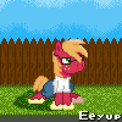 Size: 500x500 | Tagged: safe, artist:blue-cup, derpibooru import, big macintosh, earth pony, pony, fence, glasses, grass, hank hill, king of the hill, male, sprite, stallion