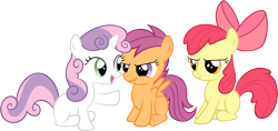 Size: 6345x3000 | Tagged: safe, artist:chisella1412, derpibooru import, apple bloom, scootaloo, sweetie belle, absurd resolution, cutie mark crusaders, simple background, transparent background, vector