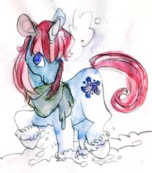 Size: 350x397 | Tagged: safe, artist:muura, derpibooru import, snowcatcher, solo, traditional art, watercolor painting