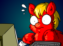 Size: 800x580 | Tagged: safe, artist:marcusmaximus, derpibooru import, fluffy pony, computer, fluffy pony original art, shocked