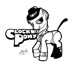 Size: 900x798 | Tagged: safe, artist:cupidsart, derpibooru import, a clockwork orange, ponified, simple background, white background