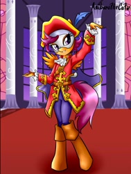 Size: 1284x1700 | Tagged: safe, artist:anibaruthecat, masquerade, scootaloo, anthro, clothes, costume, mask, solo