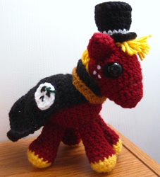 Size: 1996x2197 | Tagged: safe, artist:acrylicsheep, derpibooru import, big macintosh, pony, amigurumi, cape, clothes, crochet, hat, irl, nightmare night, photo, plushie, solo