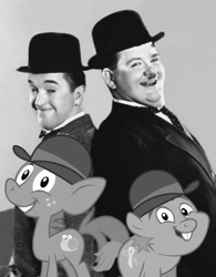 Size: 850x1087 | Tagged: safe, derpibooru import, snails, snips, black and white, custom, derby, grayscale, irl, laurel and hardy, photo