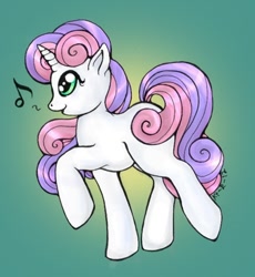 Size: 460x500 | Tagged: safe, artist:stellarina, derpibooru import, sweetie belle, gradient background, music notes, older, singing, solo