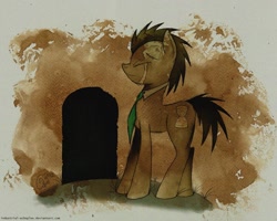 Size: 1280x1022 | Tagged: safe, artist:industrial-echoplex, derpibooru import, doctor whooves, earth pony, pony, brown coat, brown mane, grave, male, solo, stallion