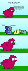 Size: 648x1660 | Tagged: safe, artist:peanutbutter, derpibooru import, fluffy pony, comic, crying, derp, fluffy pony foals, implied pissing, implied pooping, poop, scared, this will end in tears, urine, wide eyes