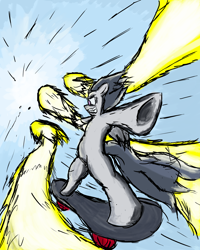 Size: 2400x3000 | Tagged: safe, artist:skunkstripe, rumble, epic, high res, lightning, skateboard, solo