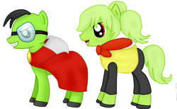 Size: 780x481 | Tagged: safe, artist:inuzelda, derpibooru import, earth pony, pony, fawful, female, glasses, male, mare, mario & luigi, mimi, nintendo, paper mario, ponified, ponytail, stallion, super mario bros., super paper mario