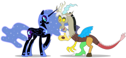 Size: 2800x1300 | Tagged: safe, artist:mixermike622, discord, nightmare moon, simple background, transparent background, vector