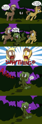 Size: 662x1920 | Tagged: safe, artist:shoutingisfun, caramel, coco crusoe, oc, oc:swamp thingess, original species, comic, mlpgdraws, scared, swamp thing