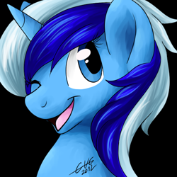 Size: 512x512 | Tagged: safe, artist:fizzy-dog, derpibooru import, minuette, one eye closed, solo, wink