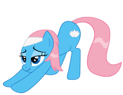 Size: 2415x1855 | Tagged: safe, artist:luckysmores, derpibooru import, lotus blossom, pony, exploitable meme, female, iwtcird, mare, scrunchy face, simple background, solo, stretching, transparent background