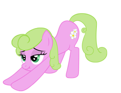 Size: 2415x1855 | Tagged: safe, artist:luckysmores, derpibooru import, daisy, earth pony, pony, exploitable meme, female, iwtcird, mare, scrunchy face, simple background, solo, stretching, transparent background