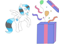 Size: 1280x1024 | Tagged: safe, artist:dragonlordt, derpibooru import, oc, oc only, pegasus, pony, balloon, present, shawnee, solo