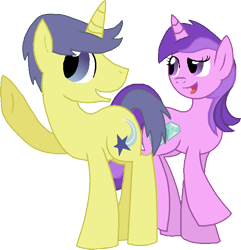 Size: 698x725 | Tagged: safe, artist:starryoak, derpibooru import, amethyst star, comet tail, sparkler, pony, unicorn, cometstar, female, male, shipping, simple background, straight, transparent background