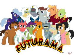 Size: 1024x768 | Tagged: safe, artist:chameron, derpibooru import, pony, robot, amy wong, bender bending rodriguez, futurama, future pony, hermes conrad, kif kroker, leela, mom, philip j. fry, ponies, ponified, professor farnsworth, scruffy, smitty, turanga leela, url (futurama), zapp brannigan, zoidberg