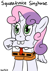 Size: 500x711 | Tagged: safe, artist:omnifob, derpibooru import, sweetie belle, crossover, nightmare fuel, spongebob squarepants, why, wtf